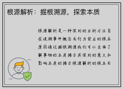 根源解析：掘根溯源，探索本质